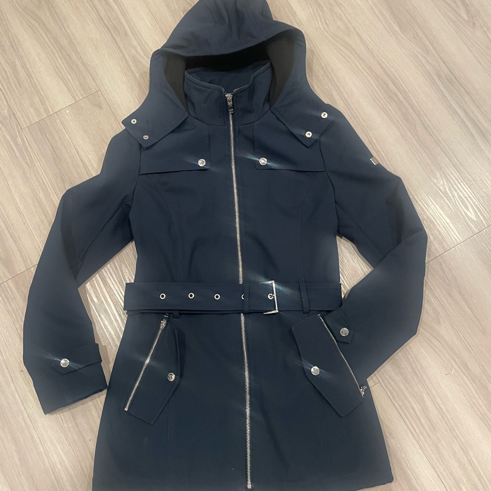 Tommy Hilfiger Blue Trench Coat with High Collar